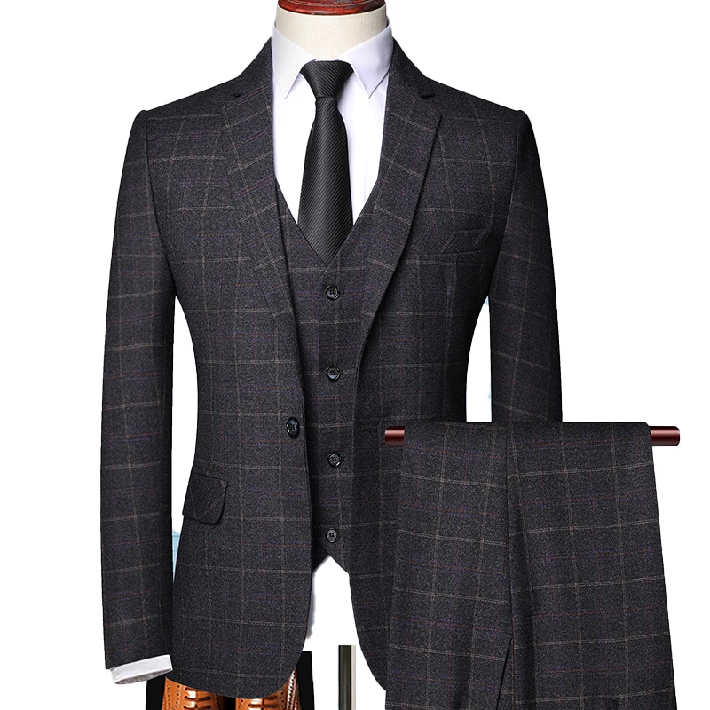 Mens Suit Blazer Vest Pants 3Pcs Groom Wedding Tuxedo