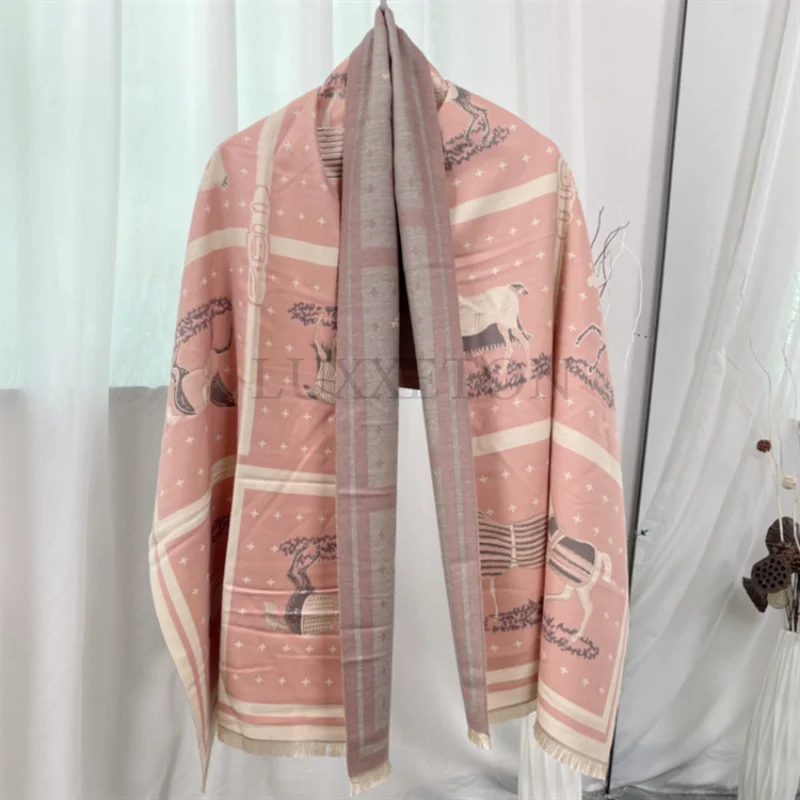 

Luxury Winter Cashmere Scarf Women 2022 Design Warm Pashmina Blanket Horse Scarves Female Shawl Wraps Thick Foulard Bufanda