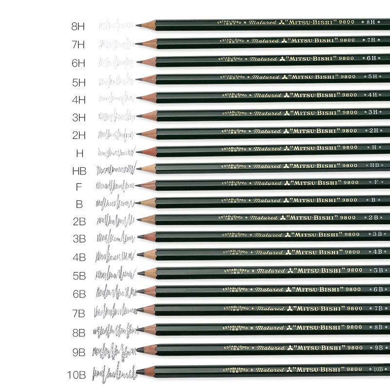 Japanese Stationery 12pcs Uni Sketch Pencil 9800 HB/14B/12B/2B/10B Professional Art Student Special Drawing Soft Carbon Stylo 2