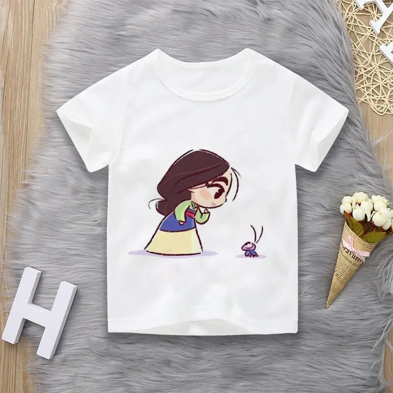 Unisex Summer Children's Clothing Princess Cute Cartoon Boy And Girl T-shirt Aesthetics Fun Kid Top Crew Neck White Short Sleeve 4