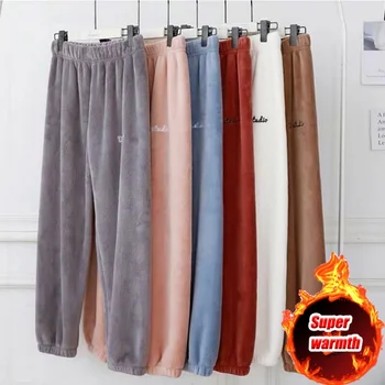 Winter Plush Thermal Pajama Pants for Women Soft Fleece Lined Lounge Wear Comfortable Elastic Waist Warm Home Sleepwear 1