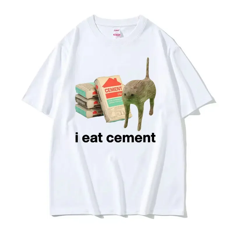 thumbnail image 1 of Camiseta divertida con meme "I Eat Cement Cursed Cat" para hombre y mujer, camisetas de manga corta con humor a la moda, camisetas de algodón de alta calidad para hombre, 1 of 5