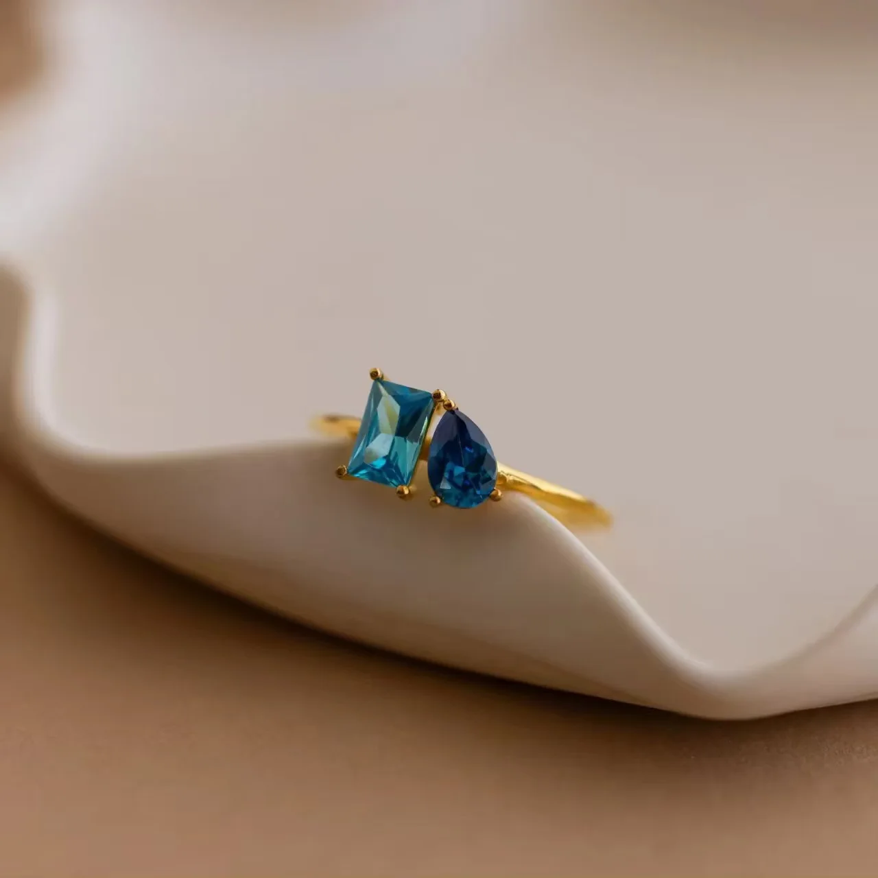 2025 New INS-style square and teardrop personality ring, DIY available, December birthstone, Valentine's Day gift 5