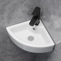 Triangle Basin Small Family Bathroom Washbasin Balcony Corner Mini Washbasin Wall-Hang Sink Corner Basin With Drain Faucet 1