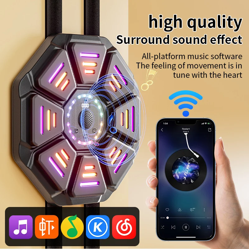 Music Boxing Toys Music Boxing Machine BT Smart Sports Fitness Muay Thai Wall Target Reaction Trainer Sandbag for Men Women Child