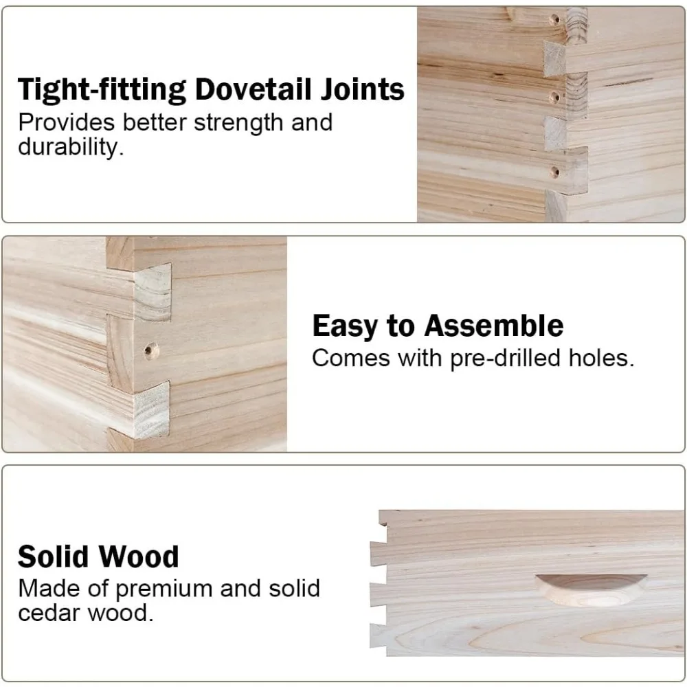 10-Frame Complete Bee Hives and Supplies Starter Kit,Beehive Frames,2 Deep Bee Boxes & 1 Medium Super Box)