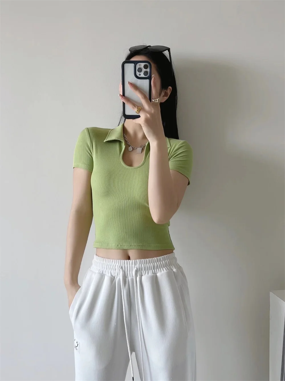 

Summer new street style solid color square neck tight hollow vest women's stretch short sexy short-sleeved vest women