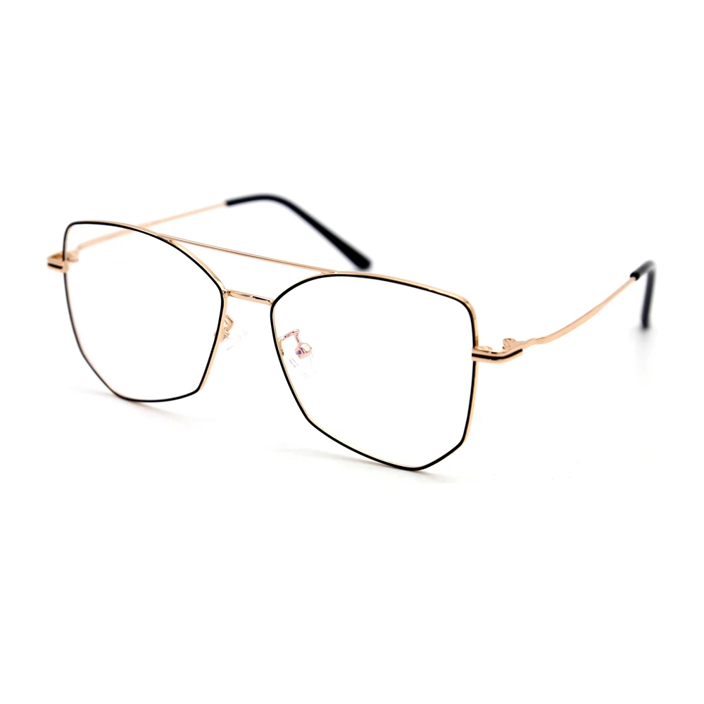 

LORETOROSA Unisex Eyeglasses Optical Frame Metal Golden Solid Double Bridge Polygon Eyewear Trends Black Silver Myopia Glasses