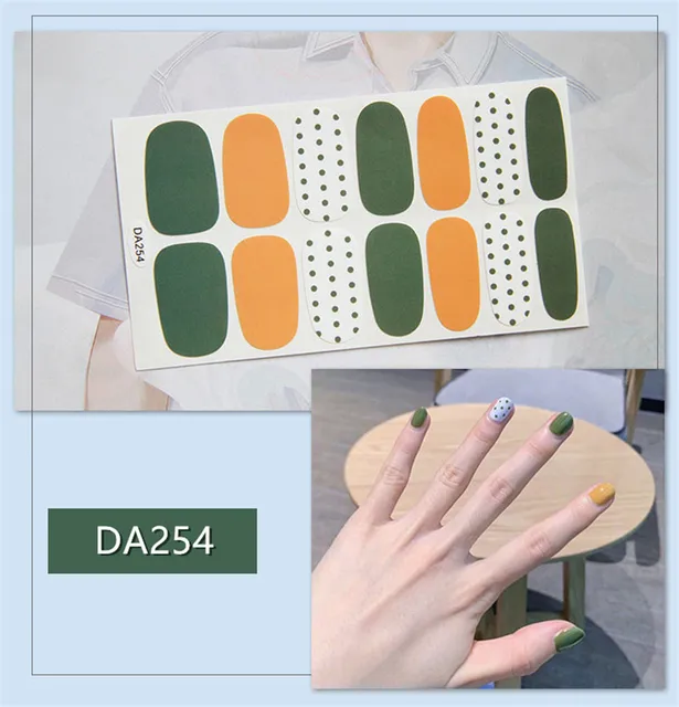 14tips/sheet Nail Wraps Polish Decals Strips Golden Glitter 3D Adhesive Full Nail Art Stickers Manicure Kits Drop Shipping DA254