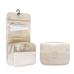 Waterproof Travel Toiletries Organizer for Women - High-Quality Makeup and Bathroom Essentials Pouch with Hook (Beige)
