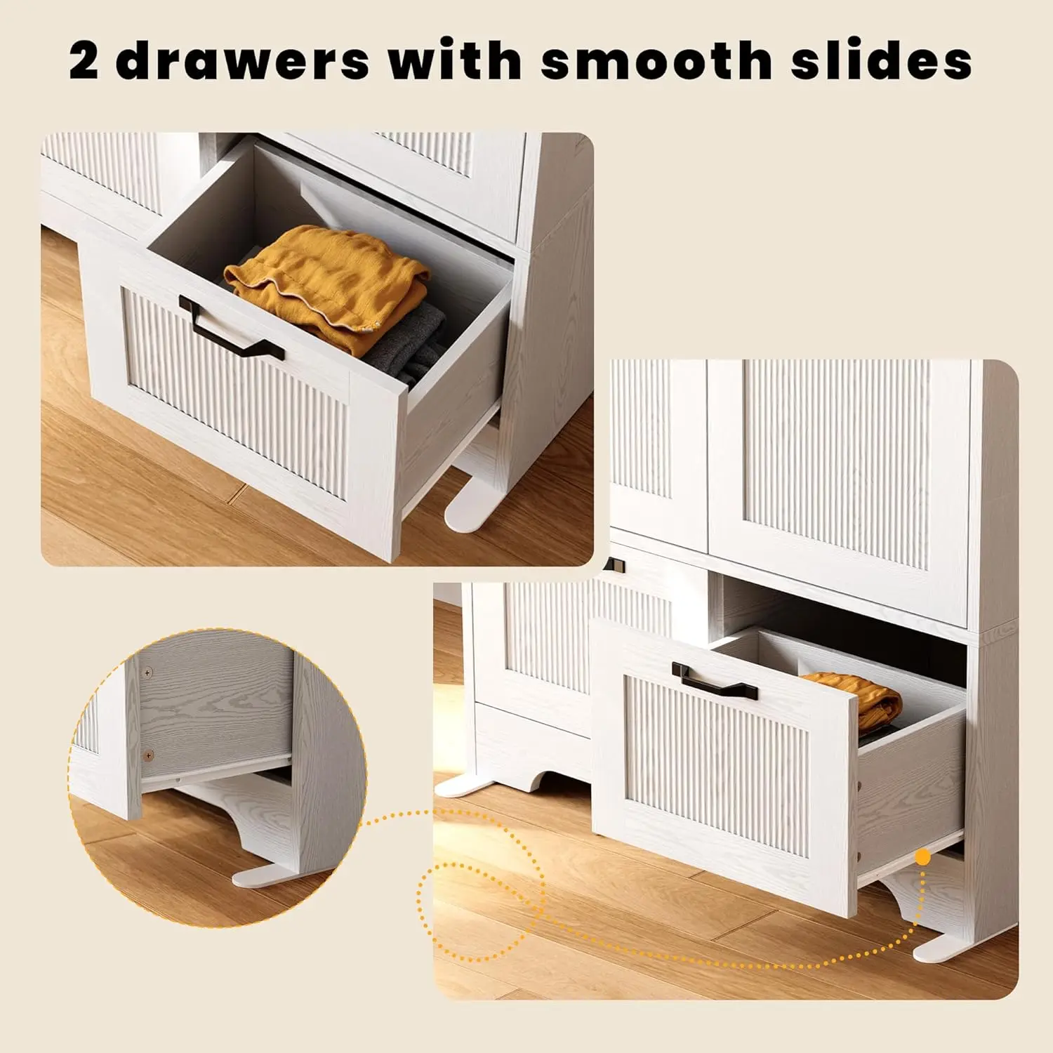 Armoire Wardrobe Closet, 71" H Wooden Clothing Storage Cabinet with 2 Doors and 2 Drawers, Bedroom Freestanding Wardrobe