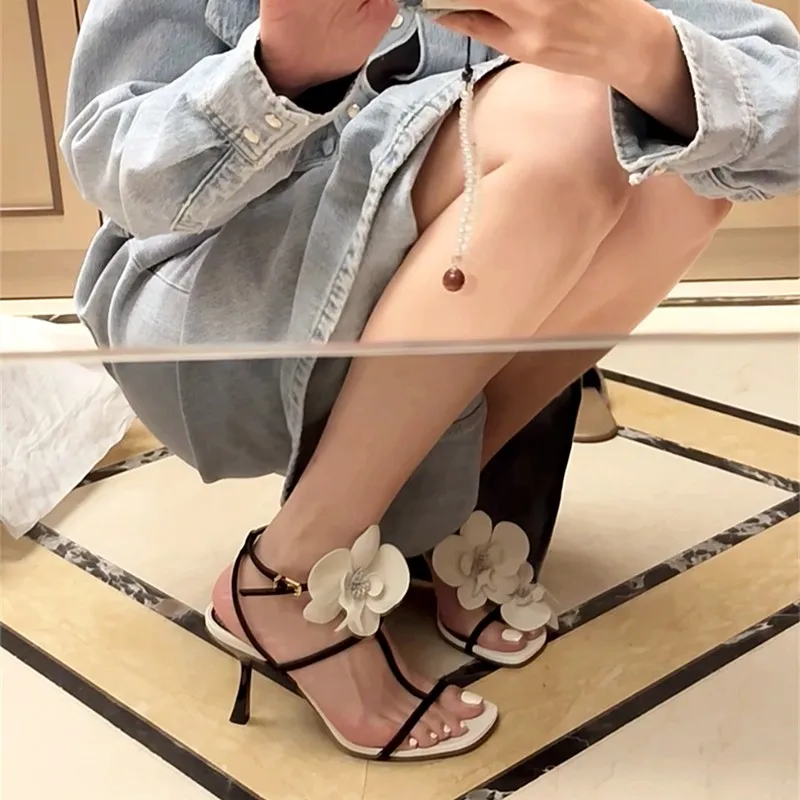 Flower Designer Sandals Women's Shoes Summer Slingback Sandals Women's Elegant Party Wedding Shoes Flower High Heels