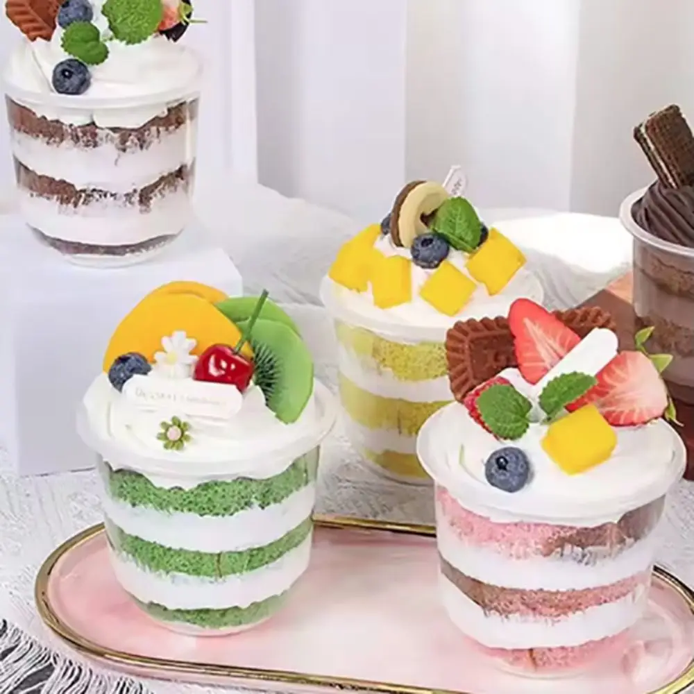 50pcs 250/360/500ML Disposable Cake Cup U Shaped Transparent Ice Cream Cup Plastic with Dome Lid Dessert Business