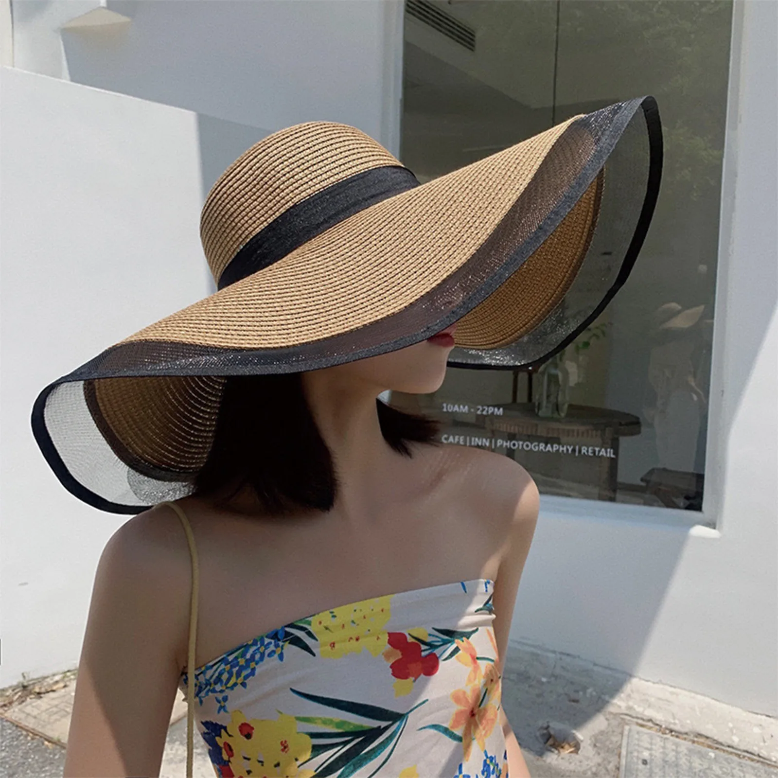 Women'S Vintage Straw Sun Hat Big Eaves Waves Beach Hawaiian Cap Ladies Light Gauze Brim Elegant Sun Protection Cap Holiday_voghion.com