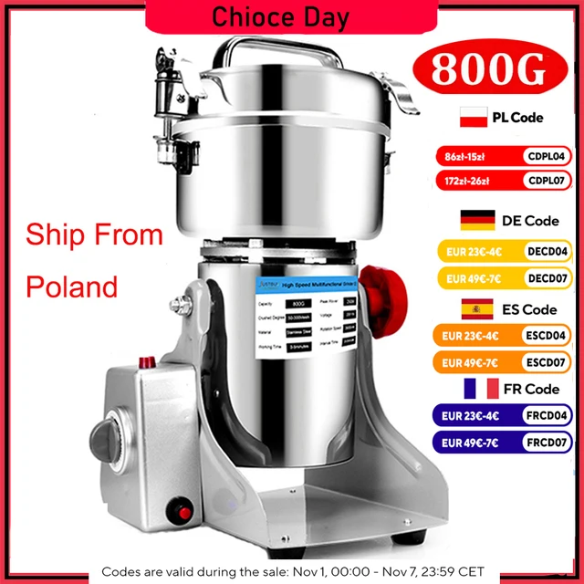 Pièces gratuites grande capacité 800G 3000W broyeur d'herbes Machine à café Grain épices moulin médecine blé mélangeur aliments secs broyeur 1