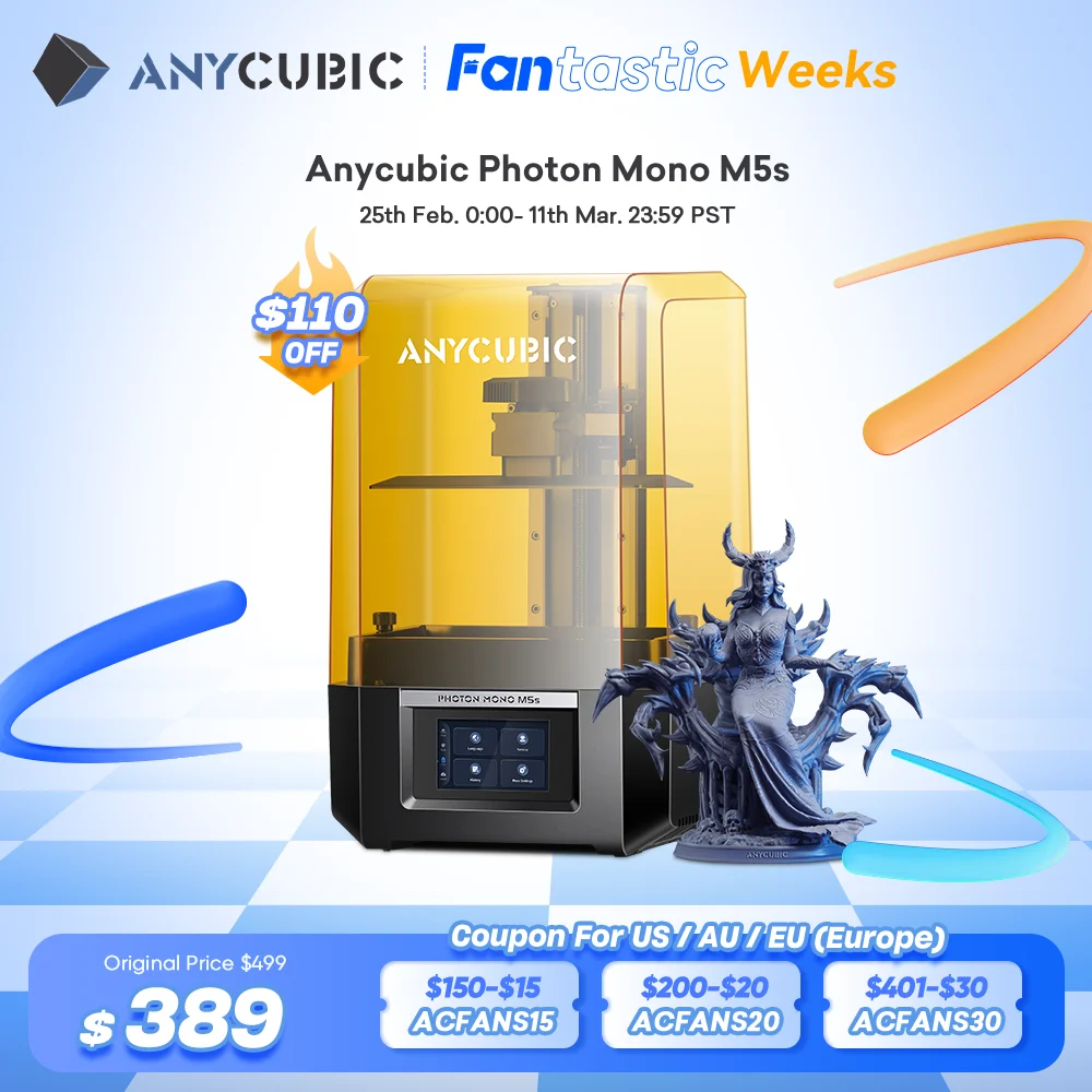 

ANYCUBIC Photon Mono M5s 12K Resin 3D Printer 10.1 Inch UV LCD 3D Printer Leveling-Free 3X Faster High-Speed Smart 3D Printing