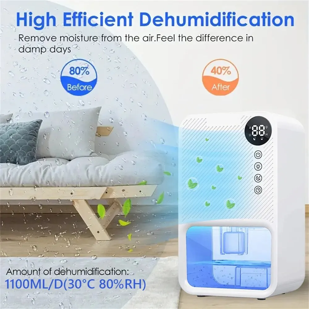 Air Dehumidifier Electric High Efficient Household Dehumidification Compact Quiet Dehumidifier,Water Tank Capacity 1100ml