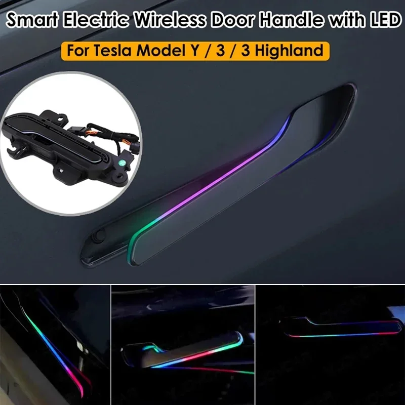 스마트 통합 전기 문짝 핸들 다채로운 LED 조명, 테슬라 모델 3, 3, Y 하이랜드, 자동 개방 핸들, amabilis