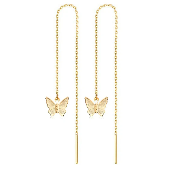 MinaMaMa acier inoxydable longue chaîne mince gland boule étoile papillon goutte boucle d'oreille pour femme enfileur boucles d'oreilles bijoux de mode