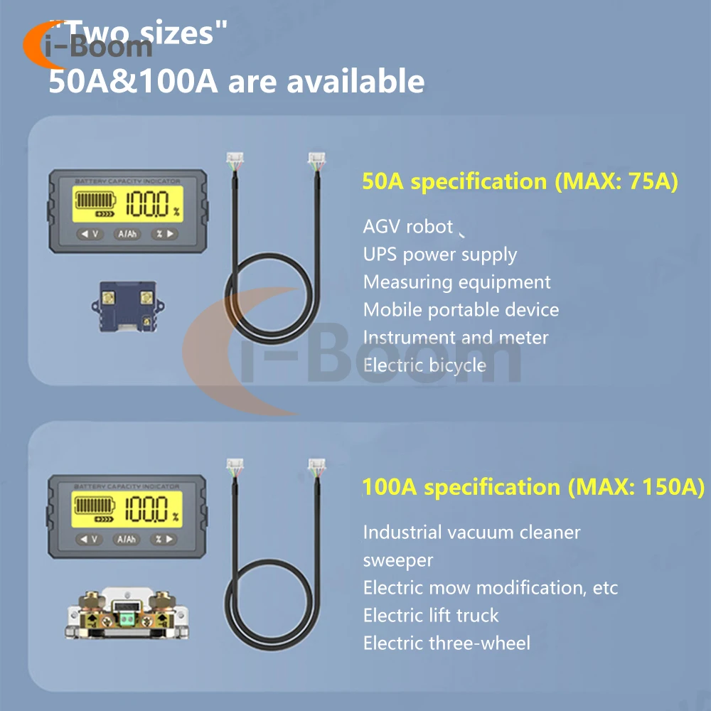 TY23 Battery Tester 8V-120V 50A 100A Coulomb Counter Meter Battery Capacity Indicator Li-ion Lifepo4 Coulometer LCD Voltmeter 5
