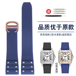 Premium Waterproof Rubber Watchband - Black & Blue Silicone Strap with Folding Buckle, 21mm - 21mm (Blue rose gold)