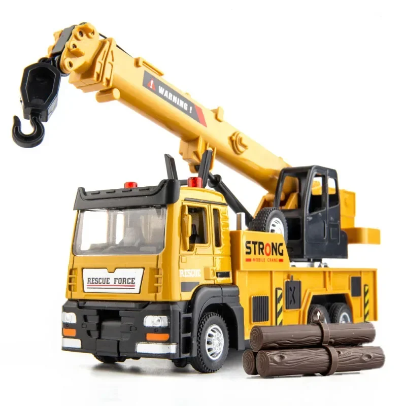 Alloy Crane Wood Transport Truck Model Toy Diecast Simulation Engineering Vehicle with Sound Pull Back Decorative Gift for Kid