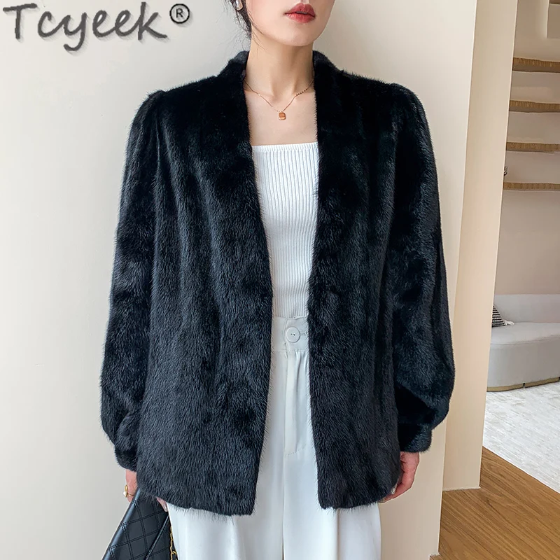 

Tcyeek Natural Whole Mink Fur Coat Women 2024 High-end Winter Women's Fur Jackets V-neck Real Fur Coats Warm Fourrure Femme