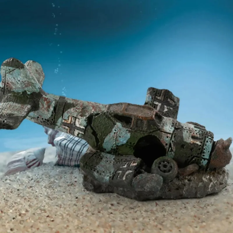 Fish Tank Ornaments Mini Landscape Ornaments Fish Tank Decorations Aquarium Ornaments 1PC Mini Resin Craft Fish Tank Plane Artificial Plane Wreckage Decor Aquarium Landscape Ornament