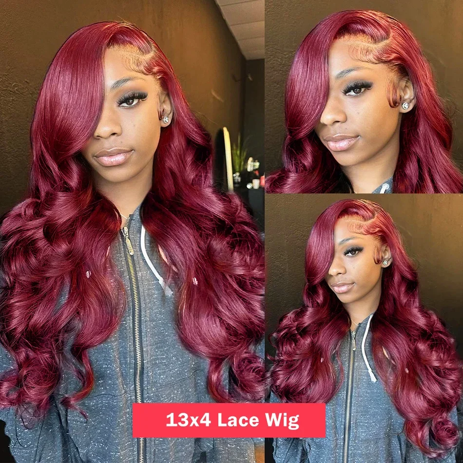 13X4 99J Burgundy Lace Front Wig Human Hair 30Inch Body Wave Red Colored Wig Lace Frontal Human Hair Women Lace Front Wig