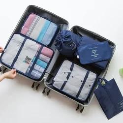 7-Piece Travel Organizer Set for Clothes, Shoes, and Accessories (Navy Blue)