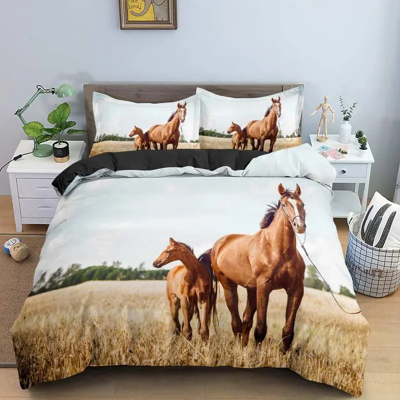 3D-Bettbezug-Set mit Tiermotiv, herrschsüchtiges galoppierendes Pferd, weiches 2/3-teiliges Bettbezug-Set aus Polyester mit Kissenbezug – Detail 19