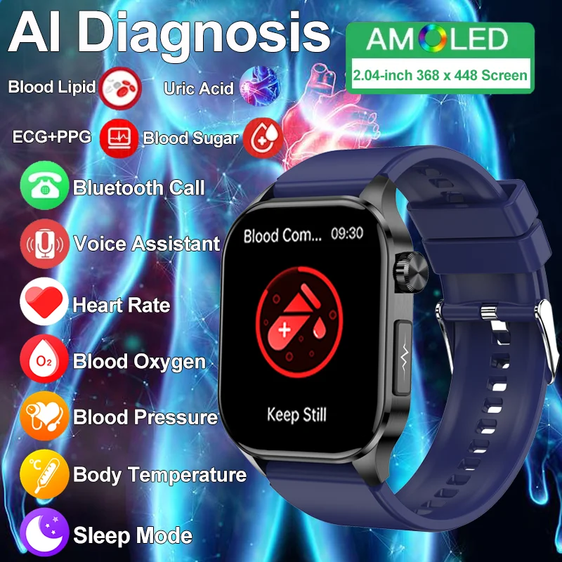 Indolore Non Invasivo Zucchero Nel Sangue Smart Watch Men Ai Diagnostics Salute Pressione Sanguigna Sport Smartwatch Donna Glucometro Orologi