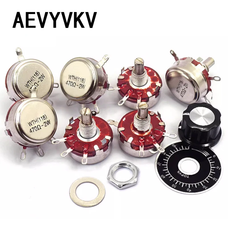 WTH118 2W 1A Potentiometer 1K 2.2K 4K7 6K8 10K 22K 47K 100K 470K 1M 103 WTH118-2W Round Shaft Carbon Rotary Taper Potentiometer