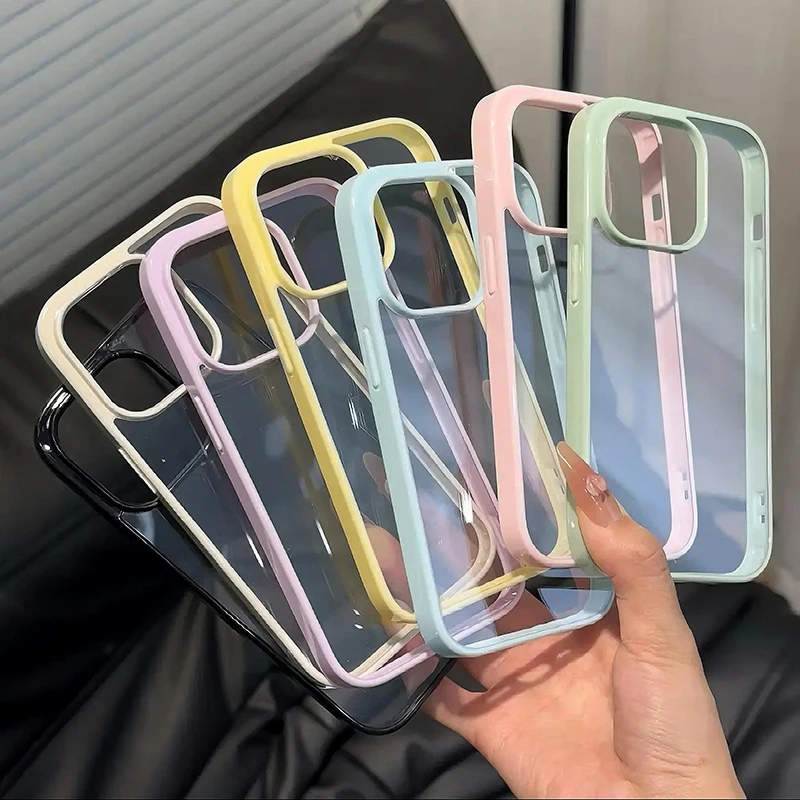 Candy Frame Clear Phone Case - Solid Acrylic Transparent Shockproof Bumper Cover