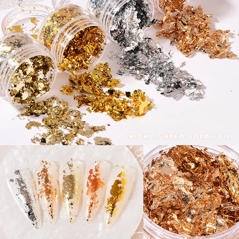 Rose Gold Silver Irregular Foil Paper Fragments Nail Art Sequin Sticker Glitter DIY Manicure UV Gel Polish Nail Decoration Tools
