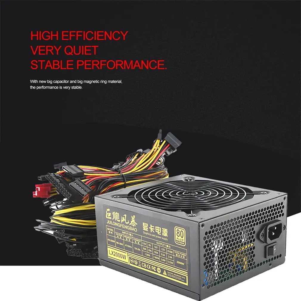 

2000W 4U Mining Power Supply Miner Graphics Card For Mining 180-264V ATX PSU 16+4pin Power Supply For Mining Host Plate Dual 12V