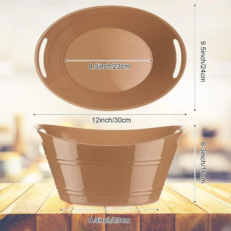 6 Pcs Ice Buckets Bulk, Plastic Ice Buckets with Handles, Oval Storage Tub, Large Capacity Drink Tub for Party Bar