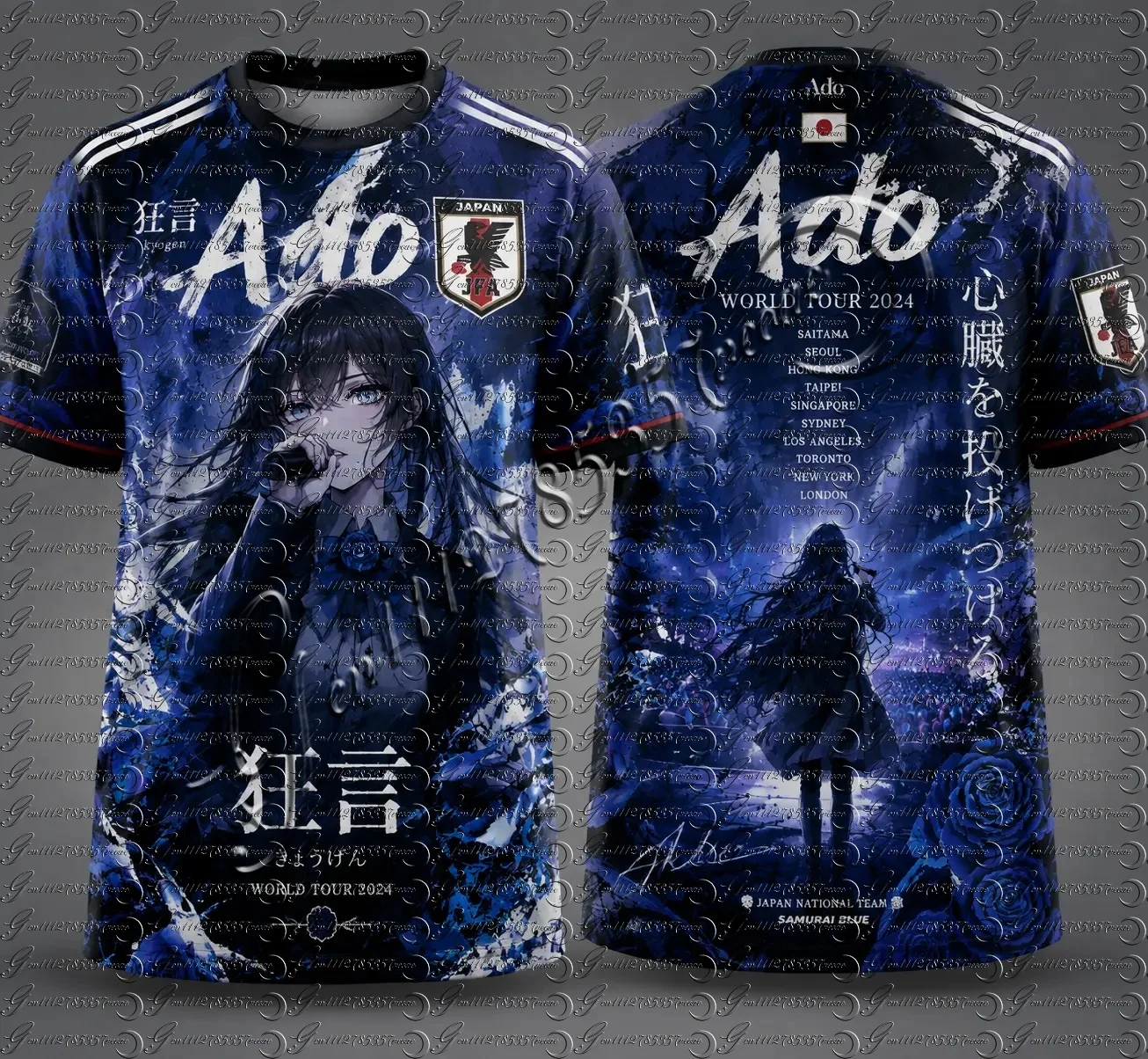 Japanische Sängerin Ado World Tour Wish Tour Merch T-Shirt 3D-Volldruck Anime-Mädchen-Grafik Japan Nationalmannschaft Fußball Familien-Matching