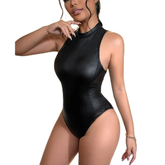 Faux Leather Bodysuit Clothing  Black Bodysuit Faux Leather