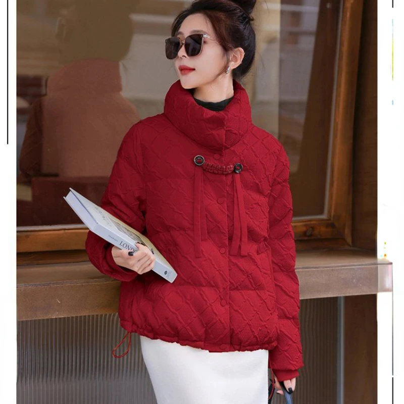 Winter Women Jacket Warm Parkas Korean Puffer Jacket Down Cotton Single-breasted Outerwear Casual Loose Long Sleeve Cotton Coats