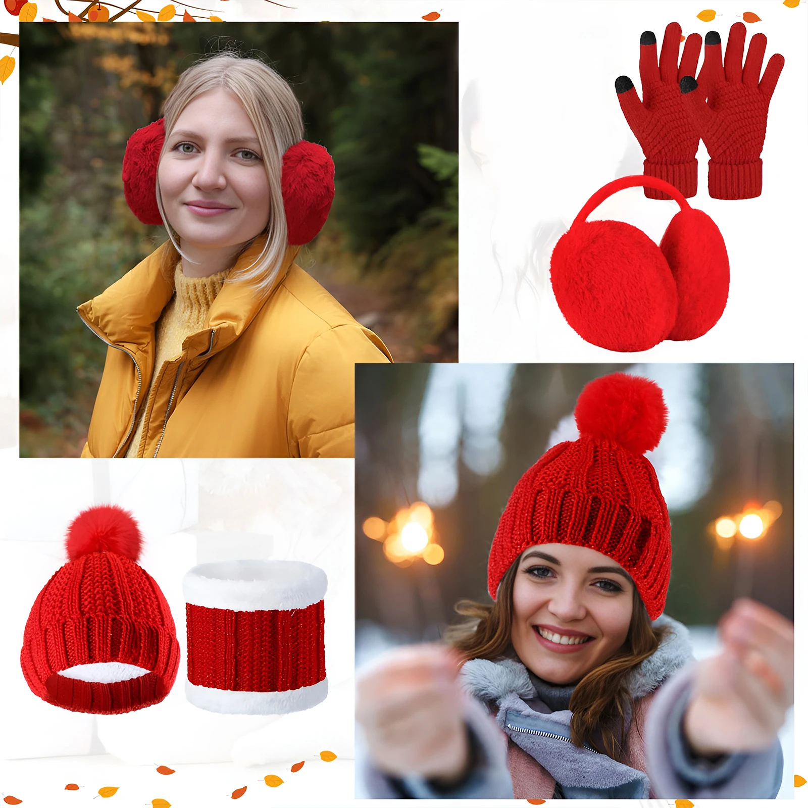 Knitted Hat Scarf Set 4pcs For Outdoor Sports