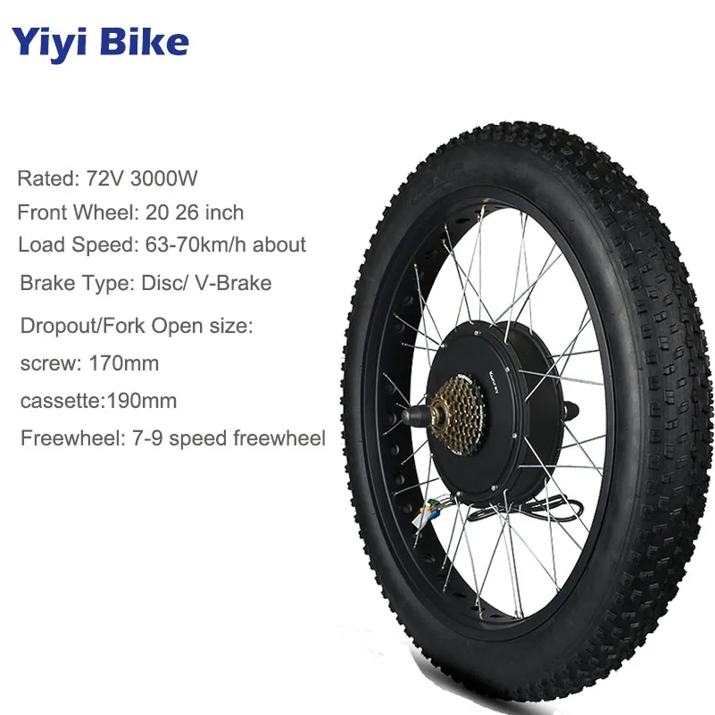 63-70km/h Electric Bike Kit Rear Wheel Fat Bike 3000W Electric Motor 72V Hub Motor ebike Conversion Kit 20 26inch MTB