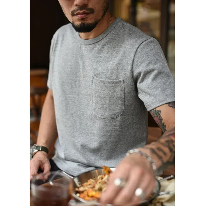 Saucezhan Tops & Tees Men's T-shirt Thick Shirts for Men Solid Color Double-woven fabric Short Sleeve Anti-deformation 340g 4