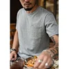 Saucezhan Tops & Tees Men's T-shirt Thick Shirts for Men Solid Color Double-woven fabric Short Sleeve Anti-deformation 340g 4