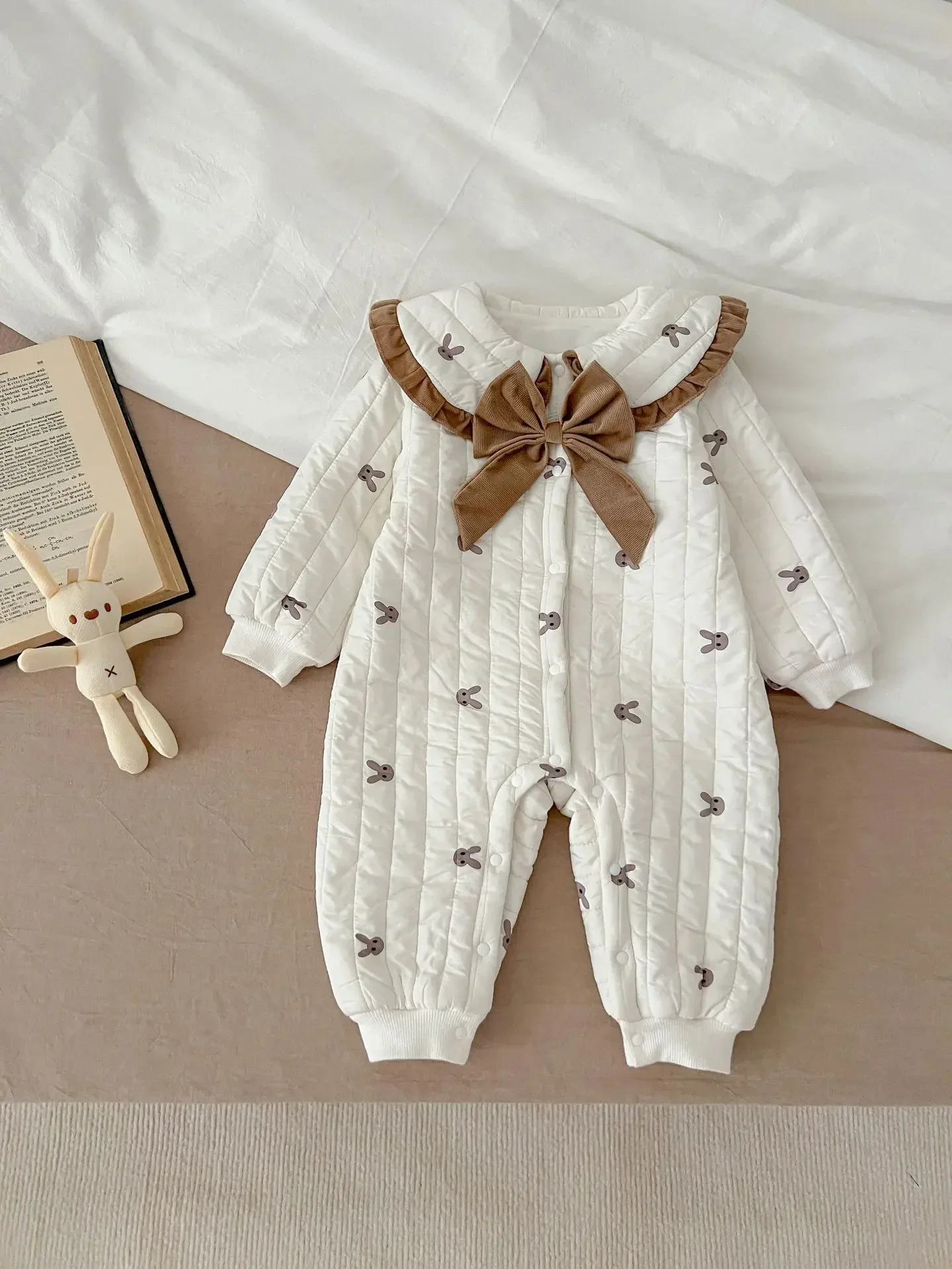 Winter Newborn Infant Baby Girls COTTON Bow Thick Flounce Romper Kids Rabbit Onepiece Fashion Baby clothing