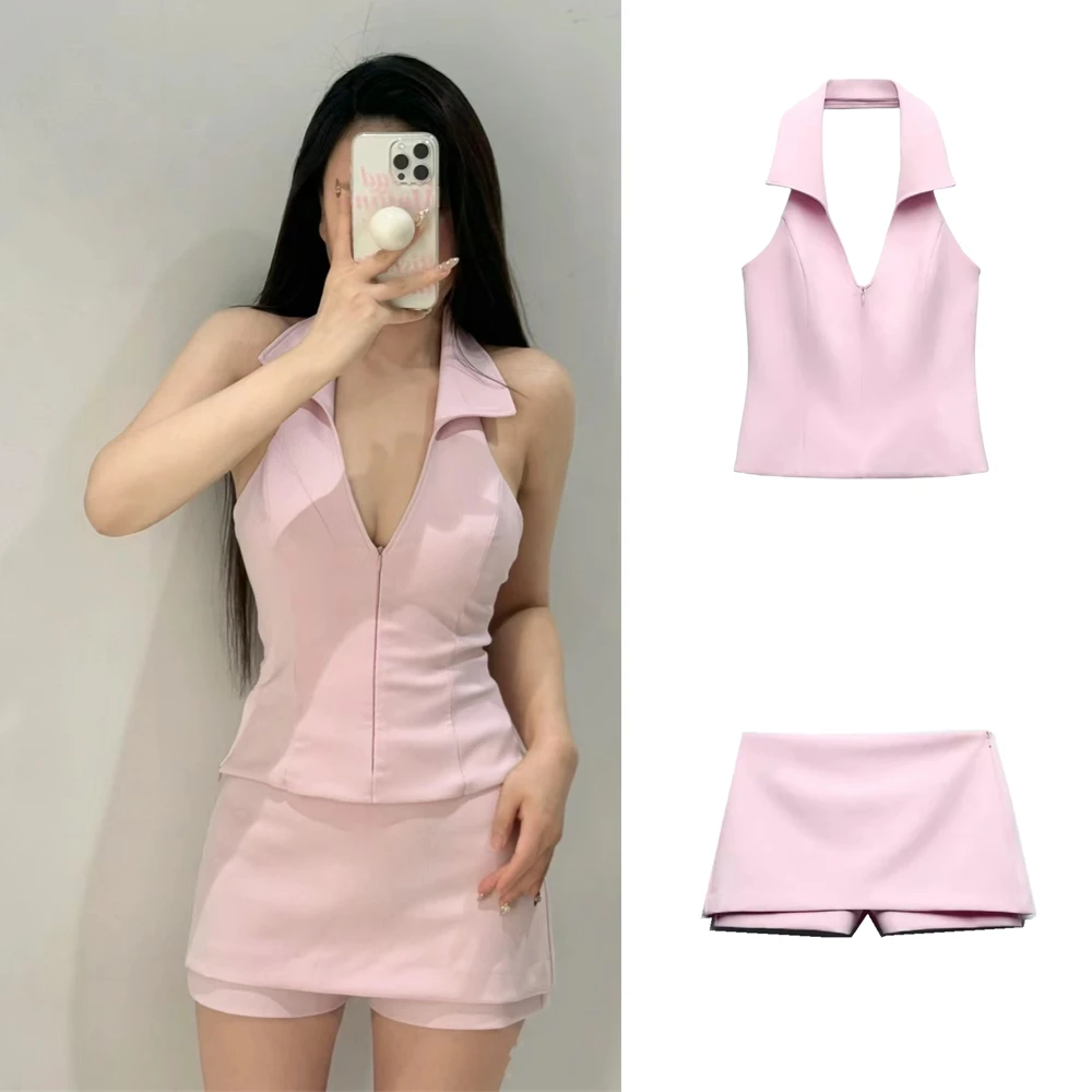 

TAOP&ZA Women's Spring New Hot Girl Pink Slim Shirt Style Halter Collar Vest Top Women 2796777 Skirts 3067407