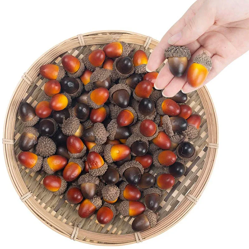 50/100pcs Beautiful Acorns Mini Artificial Foam Fruit And Vegetables Fruits Home Wedding Christmas Tree Decoration Brown Acorn Christmas Decorations