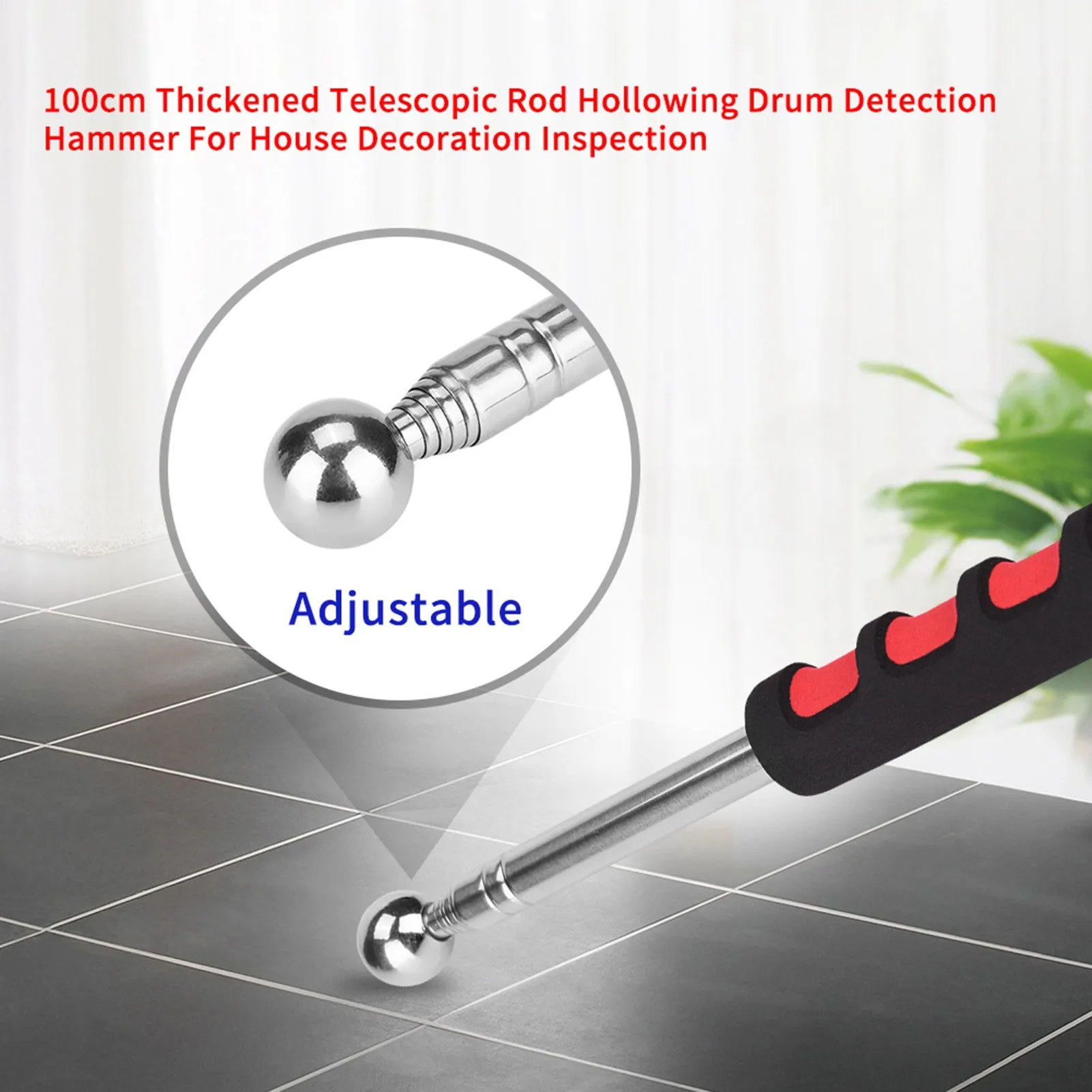 Hollow Drum Hammer Testing Tool Telescopic Portable Ceramic Tile Red