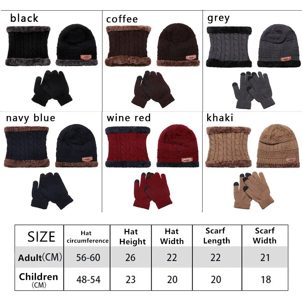 Winter 3 In 1 Mens Girl Beanie Hat And Neck Scarf Knitted Gloves Set winter hat winter accessories knitted hat scarf set