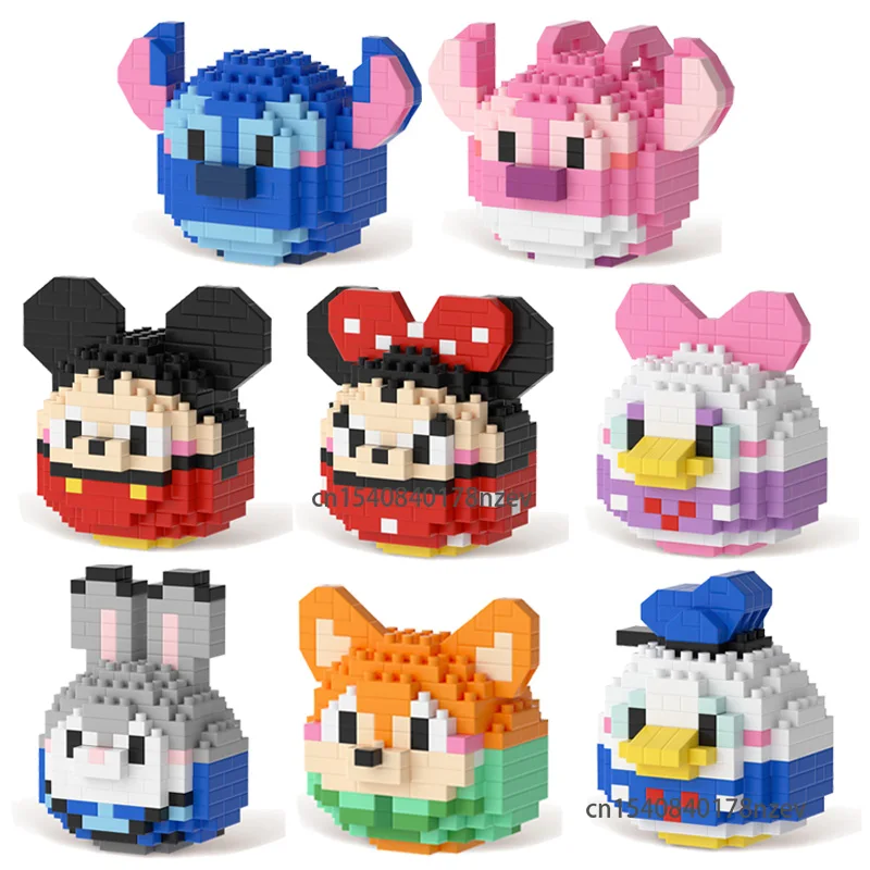 

Disney Cartoon Building Blocks Anime Stitch Mickey Minnie Mouse Mini Kawaii Assembled Educational DIY Bricks Toys for Kids Gift